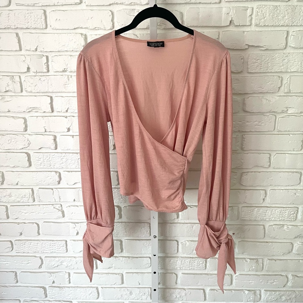 Topshop Pink Tie Cuff Wrap Blouse – Size 4